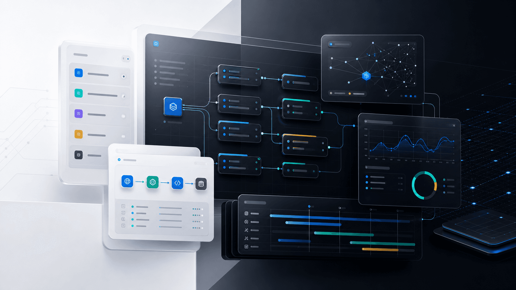 Visualisierung einer individuellen Softwareplattform mit Automatisierung, Schnittstellen und Analyse-Dashboards